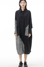 Load image into Gallery viewer, Mixed Print Button Down Midi Shirt Dress with Pockets