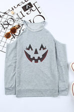 Load image into Gallery viewer, Halloween Graphic Cold-Shoulder Distressed Sweatshirt
