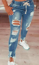 Cargar imagen en el visor de la galería, Pantalones deportivos de mezclilla desgastados