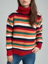 Load image into Gallery viewer, Contrast Stripes Turtleneck Long Sleeve Sweater
