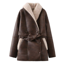 Cargar imagen en el visor de la galería, Fashion Cashmere Leather Fur Collar Composite Belt Coat
