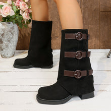 Load image into Gallery viewer, Vintage Suede Belt Buckle Pantyhose Boots
