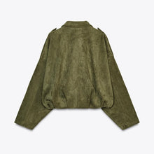 Load image into Gallery viewer, Women&#39;s Batwing Sleeve Lapel Suede Texture Effect Pilot Jacket
