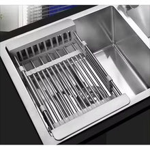 Cargar imagen en el visor de la galería, Adjustable Immersion Sink Dish Drying Rack With Stainless Steel Drain Basket - Portable And Retractable Space-Saving Fruit And Vegetable Solution
