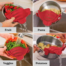 Cargar imagen en el visor de la galería, Silicone Pot Strainer Adjustable Silicone Clip On Strainer For Pots Pans And Bowls Kitchen Pot Strainer Hand Held Pot Drainer Fruit Washing Filter For Noodles Pasta Veggies
