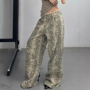 Retro Low Waist Serpentine Jeans Women's Loose American Trousers