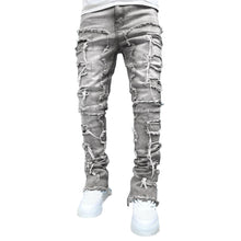 Load image into Gallery viewer, Ins Fringes Ripped Trousers Individual Patched Pants Long Tight Fit Stacked Jeans For Mens Clothing

