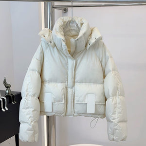 New Hooded Loose Slimming And Fashionable White Duck Down Bread Coat