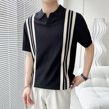 Load image into Gallery viewer, Men&#39;s Mixed Color Stripe Slim Lapel T-shirt
