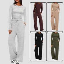 Load image into Gallery viewer, 2 Pieces Women's Suit Autumn Winte Long Sleeve Tops High Waisted Wide Leg Pants Sportswear Female Clothes Solid Color Casual Suit
