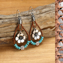 Load image into Gallery viewer, Vintage Earrings Ethnic Style Antique Silver Flower Turquoise Rope Pendant Women's Jewelry
