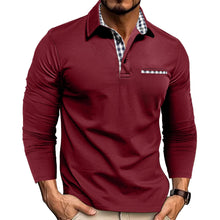 Load image into Gallery viewer, Casual Plaid Splicing Lapel Polo Shirt Fashion Solid Color Long Sleeve Top Men's Clothing
