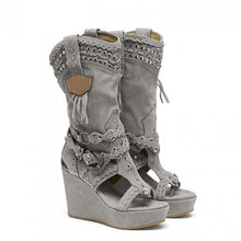 Load image into Gallery viewer, Plus Size High Heel Canvas Denim Wedge Hollow-out Women&#39;s Shoes
