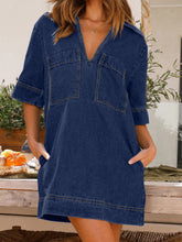 Load image into Gallery viewer, Johnny Collar Half Sleeve Denim Dress
