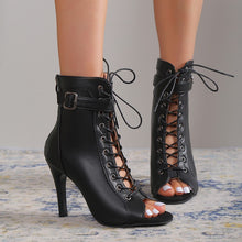 Load image into Gallery viewer, Women's Peep Toe High Heel Pumps Shoes Fashion Lace-up Buckle Sandals With Back Zipper Design
