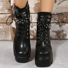 Load image into Gallery viewer, Fashion Round Toe Side Zipper Mid Heel Platform Leather Boots
