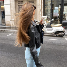 Load image into Gallery viewer, Lapel Single-Breasted Street Short Pu Leather Jacket
