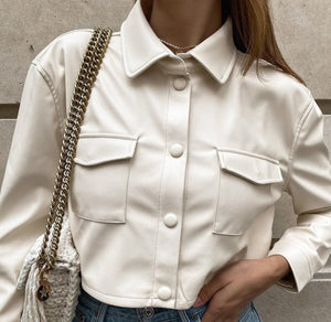 Lapel Single-Breasted Street Short Pu Leather Jacket