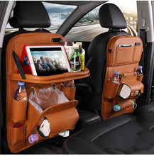 Load image into Gallery viewer, PU Leather Car Storage Bag Multifunction Seat Back Tray Hanging Bag Waterproof Car Organizer Automotive Interior Accessories
