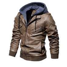 Cargar imagen en el visor de la galería, Chaqueta de cuero para motocicleta de moda de invierno para hombre, chaquetas de PU con cremallera oblicua y corte entallado, abrigos de motociclista de cuero para hombre de otoño, ropa de calle cálida
