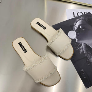 Fashion Outer Wear One-word Tassel Sandals And Slippers