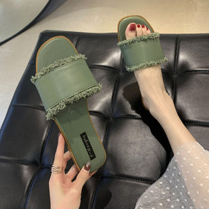 Fashion Outer Wear One-word Tassel Sandals And Slippers
