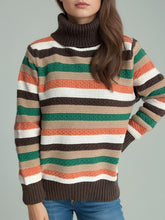 Load image into Gallery viewer, Contrast Stripes Turtleneck Long Sleeve Sweater
