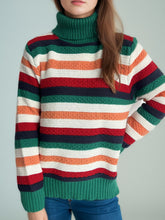 Load image into Gallery viewer, Contrast Stripes Turtleneck Long Sleeve Sweater
