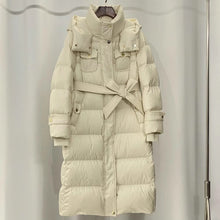 Load image into Gallery viewer, Waist-tight Temperament Mid-length Over The Knee Hood Down Jacket
