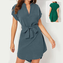Cargar imagen en el visor de la galería, V-neck Short Sleeve Dress With Belt Summer Fashion Bowknot Dresses For Women Clothing
