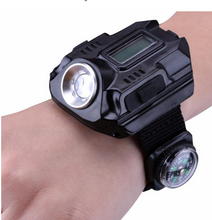 Load image into Gallery viewer, LED watch flashlight flashlight portable light USB charging 4 mode light tactical flashlight time display with compass
