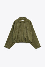 Load image into Gallery viewer, Women&#39;s Batwing Sleeve Lapel Suede Texture Effect Pilot Jacket
