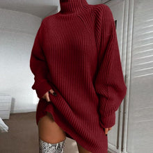 Cargar imagen en el visor de la galería, Solid Turtleneck Long Sweater Winter Warm Women Sweater Dress
