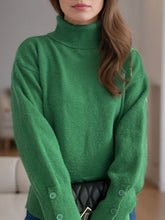 Load image into Gallery viewer, Front Slit Decorative Button Turtleneck Sweater
