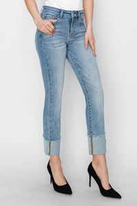 RISEN Full Size High Rise Cuffed Slim Straight Jeans