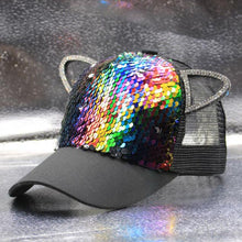 Load image into Gallery viewer, Children&#39;s Caps Girls Boys Hats Sequins Cat Ears Sun Visor Baseball Net Caps
