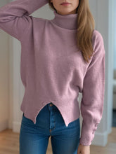 Load image into Gallery viewer, Front Slit Decorative Button Turtleneck Sweater
