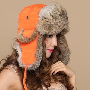 Gorro de piel de conejo para hombre y mujer, pareja de esquí de piel