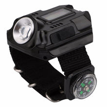 Load image into Gallery viewer, LED watch flashlight flashlight portable light USB charging 4 mode light tactical flashlight time display with compass
