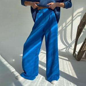 High Waist Loose Klein Blue Casual Trousers Drape Wide Legs