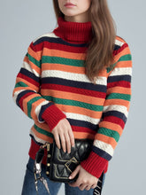 Load image into Gallery viewer, Contrast Stripes Turtleneck Long Sleeve Sweater
