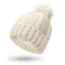 Cargar imagen en el visor de la galería, Winter Knitted Hats Fashion Stretchy Lined Skull Hats For Women Faux Fur Pom Pom Hat Keep Warming Beanie Hat
