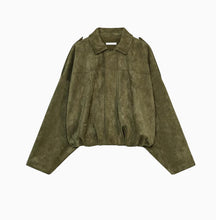 Load image into Gallery viewer, Women&#39;s Batwing Sleeve Lapel Suede Texture Effect Pilot Jacket

