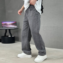 Cargar imagen en el visor de la galería, Fashion Pockets Jeans Men's Wide-leg Straight Trousers Versatile Casual Long Pants Streetwear Clothing

