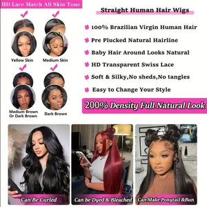 Straight Lace Front Wig Human Hair  Density 13x4 HD Clear Lace Front Wig Pre Pull Baby Hair