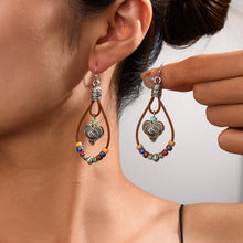 Load image into Gallery viewer, Vintage Earrings Ethnic Style Antique Silver Flower Turquoise Rope Pendant Women's Jewelry
