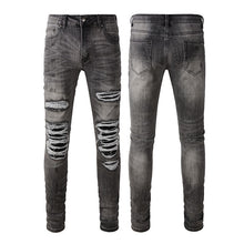 Load image into Gallery viewer, Non-mainstream Personality Patch Jeans Men&#39;s Cover Damage Gray Casual Pants
