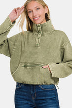 Load image into Gallery viewer, Zenana Acid Wash Fleece Half Snap Sweatshirt with Pocket
