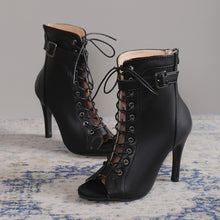 Load image into Gallery viewer, Women's Peep Toe High Heel Pumps Shoes Fashion Lace-up Buckle Sandals With Back Zipper Design
