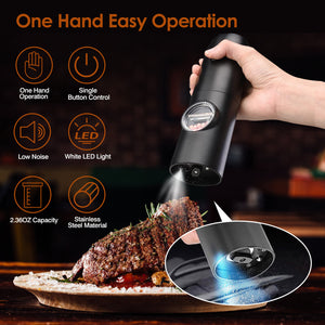 1Pc Electric Salt And Pepper Grinder Rechargeable Charging Base Automatic Salt Mill LED Indicator Adjustable Coarseness One Hand Easy Operation